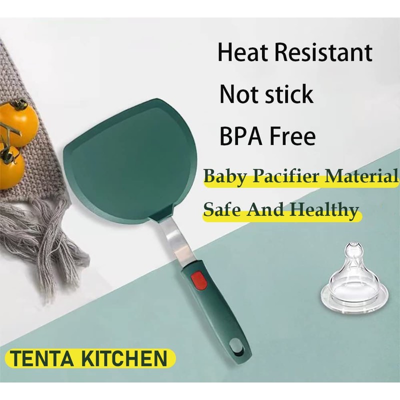 Tenta Kitchen Silicone Turner Spatula Non-Stick Cookware Safe Wide Pancake