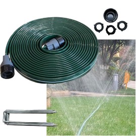 Watoo 2025 Sprinkler Hose & Soaker Hose for Yard - 25 FT Reinforced Flat Garden Hose with Holes, Heavy Duty No-Kink Lawn Irrigation Hose (Includes Stakes, High Pressure Spray)