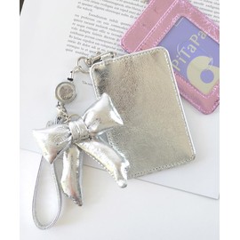 Alto Rose Pass Case, Commuter Passcase, Commuter Charm, Metallic Reel, With Reel, IC Card Case, Card Holder, Ribbon, Elezon, Cute, Silver, Synthetic Leather, Silver