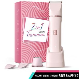 Bikini Trimmer for Women - Painless Electric Razors for Silk Skin,Cordless Body Shaver for Trip,Replaceable Lady Facial Razor, IPX7 Waterproof&Easy Cleaning, Ceramic Blade, USB Charge Dock Pink:_Pink
