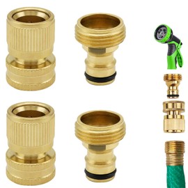 MOAZIFI Garden Hose Connection Set, 4-Piece Hose Connection 3/4 Inch Made of Brass, Hose Connector for Tap and Garden Hoses, Includes 2 Variants (3.3 cm and 4 cm)