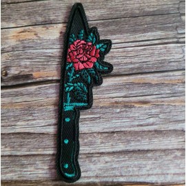 Unbranded Knife With Flowers Floral Rose Gothic Tattoo Embroidered Iron on Patch
