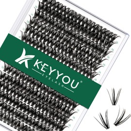 Lash Clusters 300pcs Individual Lashes 50D 0.07D Curl 16mm DIY Eyelash Extension KEYYOU Large Tray Volume Soft&Natural Cluster Lashes(50D-0.07D,16）