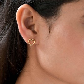 Rachel Galley Silver Heart Stud Earrings for Women in Yellow Gold Plated 925 Sterling Silver Hypoallergenic Ladies Love Heart Shape Earrings for Pierced Ears Flat Back Earrings