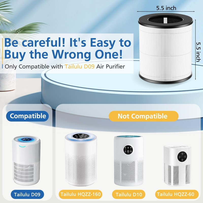 JORAIR D09 Replacement Filter Compatible with Tailulu Air Purifier Cleaner