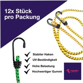 12x All-Purpose Expander & Luggage Tensioner Set in Various Lengths for Camping & Car & Bicycle – Tie Down Straps & Bungee Cord