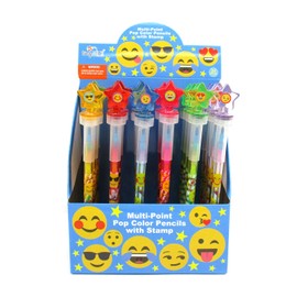 TINYMILLS 24 Pcs Emoji 2 in 1 Stackable Stacking Crayon with Extra Stamper Topper, Kids Party Favors, Goodie Bag Stuffers, Classroom Rewards, Prizes