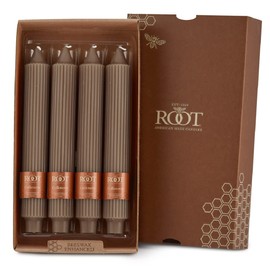 Root Candles 4-Count Unscented Dinner Candles Dripless Beeswax Enhanced Grecian Collenette Boxed Candle Set, 9-Inch, Portobello