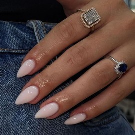 KQueenest KQueenest White Press on Nails Short Almond - 30 Pcs Reusable Fake Nails Glue on, Thick Natural Fit Acrylic Nails, Salon Quality Stick on Nails for Women, No Damage Easy Soild Color False Nails