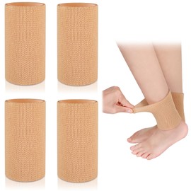 Suhine 4 Pcs Ankle Sleeve Ankle Gel Sleeves Ice Skate Guards Padded Protector Moisturizing Gel Socks Pad Ice Skating Protection for Riding Ski Foot(Beige)