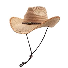 Straw Cowgirl Hat for Women Cowboy Hats for Men Wide Brim Sun Hat Shapeable Western Hat Beach Hat (US, Alpha, One Size, Z-Khaki)