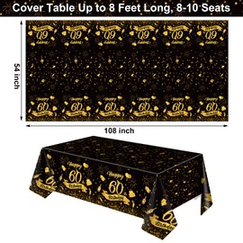 NatNarr 3 Pack 60th Birthday Tablecloth, Plastic Black Gold Table Cloths 60th Birthday Table Cover, Disposable Rectangle Table Cloths for Birthday Party Decorations, 54x108