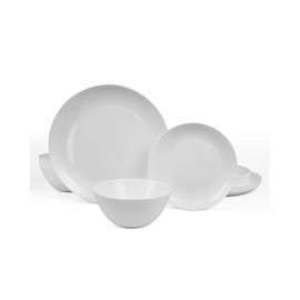 LaGlint Dinnerware Sets for 4, 12 Pieces Opal Glass Plates and Bowls Set, Dishwasher and Microwave Safe Ribbed Dish Dinning Ware, Chip and Scratch Resistant Dishware, White