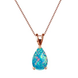 UNGUGU Blue Opal Oval Necklace, Fire Opal Water Drops, Silver-Plated Dainty Necklace, One size, Agate