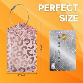 2 Pack Luggage Tag for Suitcases, Pink Ombre Leopard Glitter Leather Luggage Tag Privacy Cover ID Label for Women Men Travel