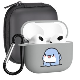 MAYCARI Cute Naughty Shark Case for AirPods 3rd Generation with Keychain, Cartoon Animal Design Protective Soft TPU Cover for Women Girls