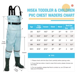 HISEA Kids Chest Waders Nylon/PVC Youth Fishing Waders for Toddler & Children Waterproof Hunting Waders with Boots & Reflect Safety Band