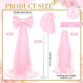 Havawish 3 Sets Large Pink Bow 5 ft Wedding Bows Aisle Decorations with Long Tulle Tails for Christmas Wedding Engagement Bridal Shower Reception Birthday Anniversary Themed Party