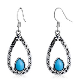 Desnuage Silver Turquoise Teardrop Dangle Earrings - Trendy Earrings for Women