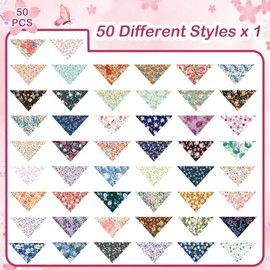 Sweetude 50 Pcs 100 Pcs Warm Floral Dog Bandanas Winter Fall Flower Triangle Puppy Scarf Bulk Adjustable Costume Washable Outfit for Small to Large Pet