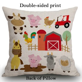 Smooffly Double Sided Farm Animal Cushion Cover, Cute Cartoon Pig Cow Horse Sheep Goat Hen Rooster Throw Pillow Cover Pillow Case 18 X 18 Inches for Home Living Room Sofa Garden Couch Car 45x45CM
