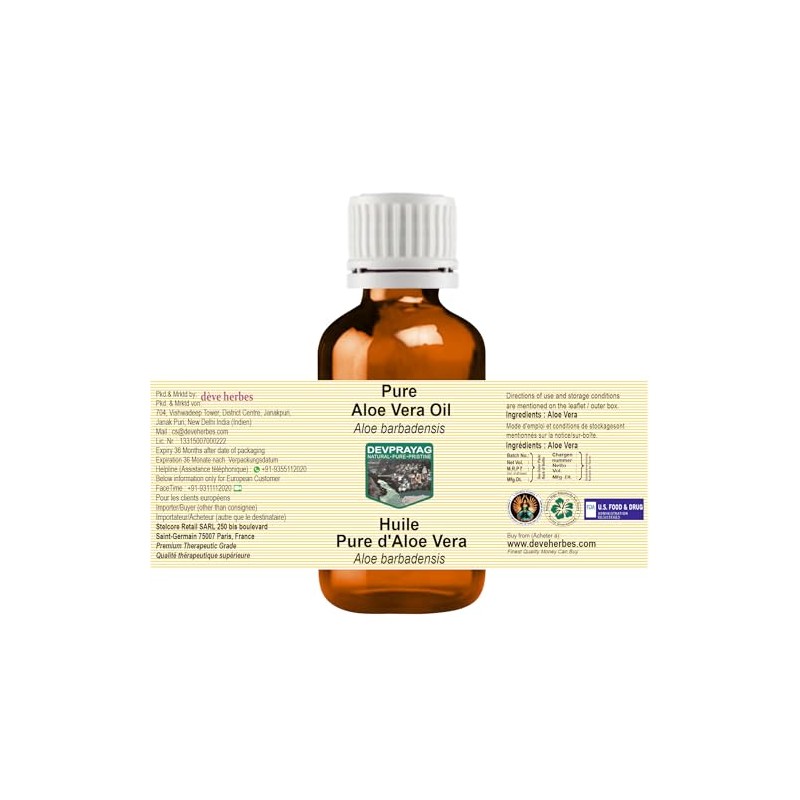Devprayag Pure Aloe Vera Oil (Aloe barbadensis) Natural Therapeutic Grade