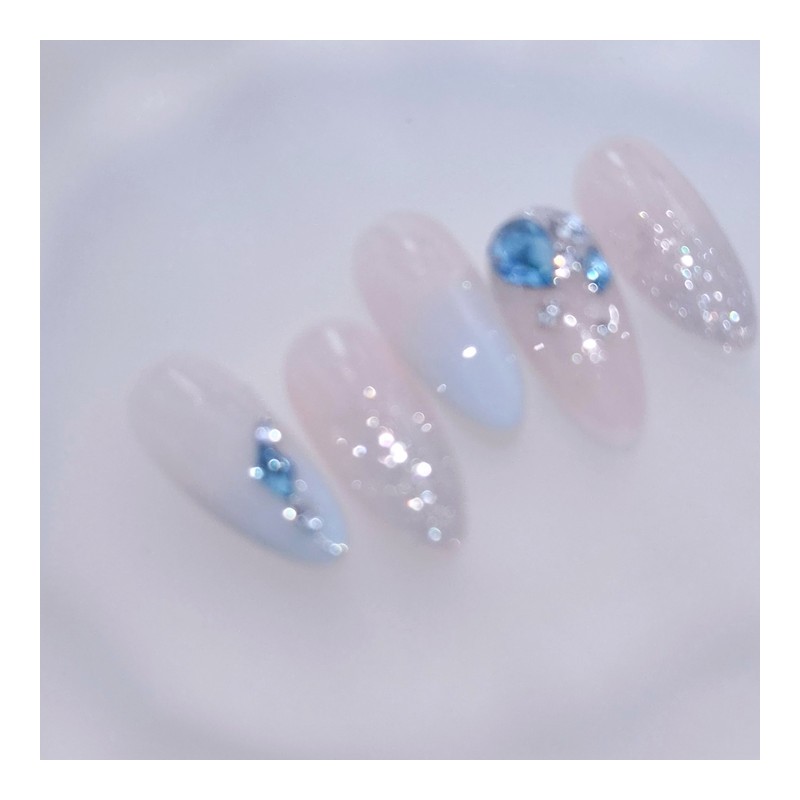 Ice Blue Handmade Nail Tips - Coffin Midi / 아이스블루