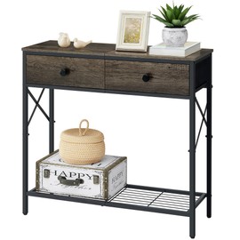 Tajsoon Console Table with 2 Fabric Drawers, 2-Tier Industrial Entryway Table with Storage Shelves, 31.5'' Narrow Sofa Table, Display Shelf for Entryway, Hallway, Living Room, Foyer, Greige