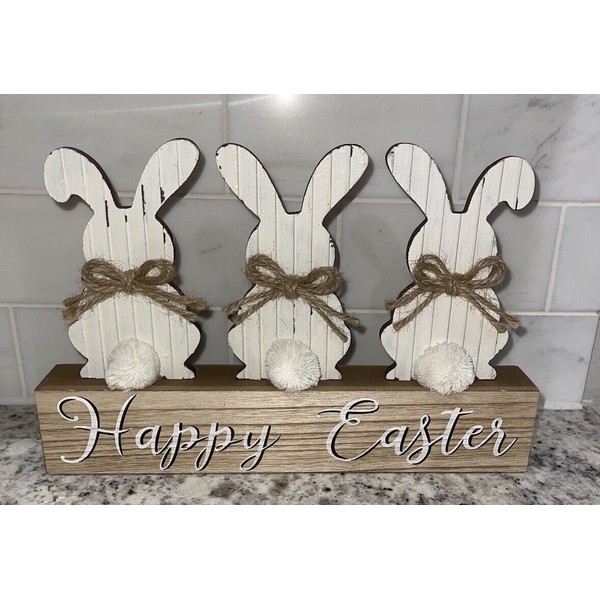 Unbranded Happy Easter Standing Wooden Bunny Décor Sign Shelf Rabbit