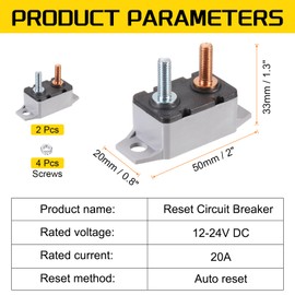 DMiotech 2 Set 12-24V 20A Circuit Breaker,Auto Resettable Stud Type Overload Protector Switch with Screws Mini Electrical Breakers Fuse Holder for Boat Rv Car Audio Speaker