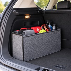 Gray Car Trunk Organizer with Compartments, Anti-Slip Felt Storage Box for Boot, SUV, Van and Vehicle Cargo Storage