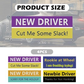 4PCS New Driver Sign for Car,Very Striking Student Driver Magnet for Car,Magnetically Strong New Driver Magnetic Sign for Car,Waterproof Car Exterior Accessories New Driver Sticker