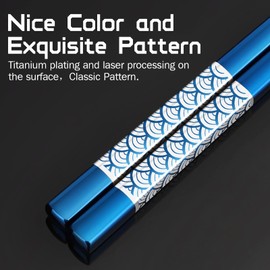 TIICOO Metal Chopsticks Reusable 2 Pairs Titanium Plated Stainless Steel18/8 Chopsticks with Holder, Dishwasher Safe Lightweight Japanese Style Chopsticks Gift Set (Blue)