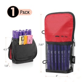 Mr. Pen - Estuche para lápices de pie, diseño de malla con vista en forma de V, negro y rojo, bolsillo interior y 2 bucles elásticos para grapas, lind