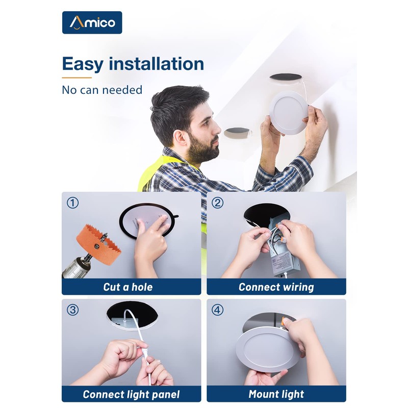 Amico 1 Pack 6 Inch 5CCT Ultra-Thin LED Recessed Ceiling