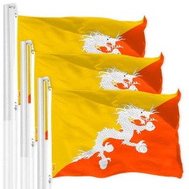 UD_G128 3 Pack: Bhutan Bhutanese Flag  3x5 Ft  LiteWeave Pro Series Printed 150D Polyester  Country Flag, Indoor/Outdoor, Vibran