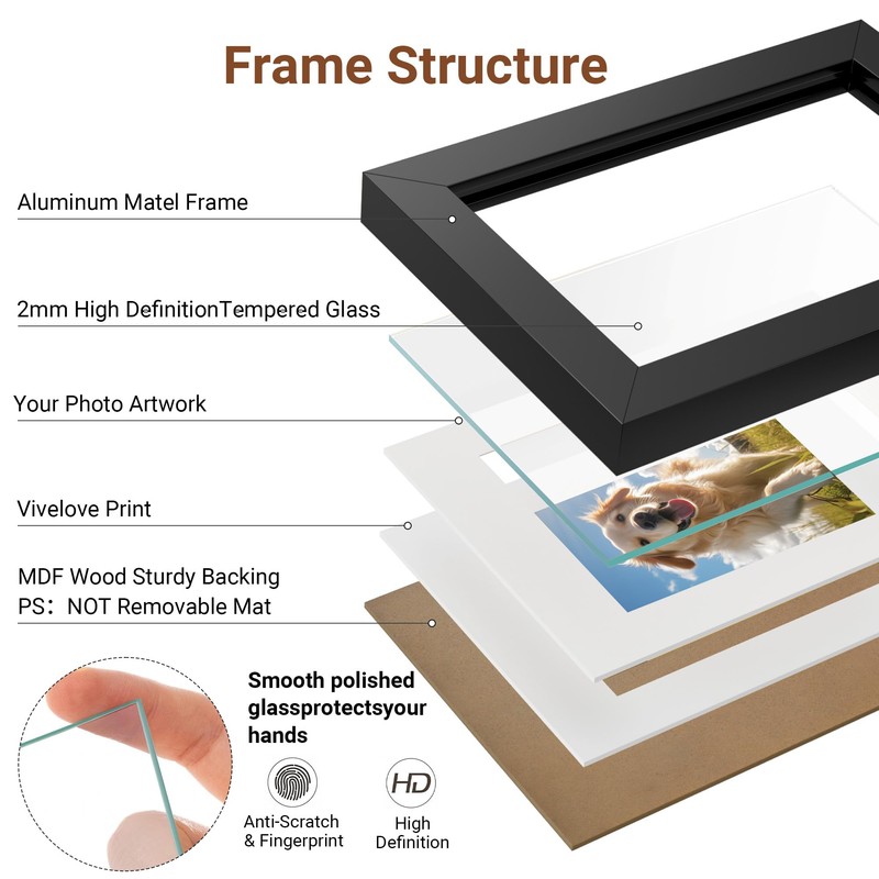Vivelove 5x10 Metal Picture Frame, Black Aluminum Picture Frames with