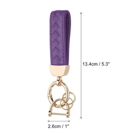 PATIKIL Leather Car Keychain, Genuine Key Chain Holder Universal Decorative 360 Degree Rotatable Key Fob with Gold Tone Anti-Lost D-Ring and Screwdriver for Men and Women, Purple