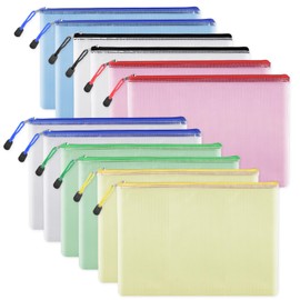 EOOUT 12pcs Mesh Zipper Pouch for Organizing, A4 Letter Size Zipper Storage Bags, Multicolor Plastic File Pouch Multipurpose for Classroom Organization Travel Storage Board Game Storage