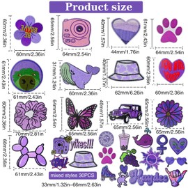 30pcs Purple Series Embroidered Iron on Patches Mixed Daisy Flower Paw Print Letters Sewing Patch Appliques for DIY Clothing Jackets Jeans Pants Backpacks Repair Decoration