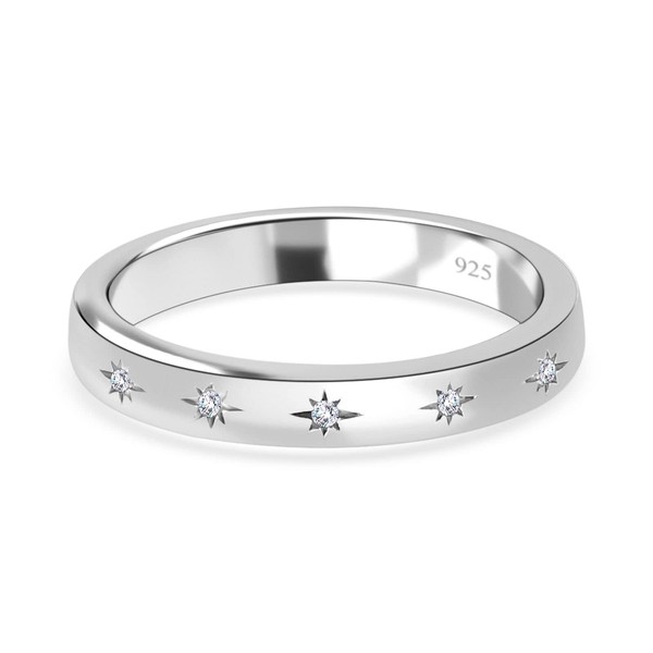 TJC White Diamond Band Ring In Platinum Plated 925 Sterling
