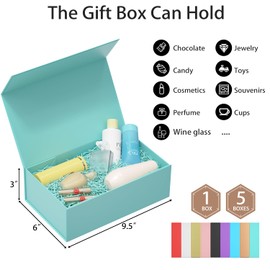 Turquoise Gift Box, 9.5x6x3'' Gift boxes with Lids Magnetic Closure Rectangle Collapsible for Bridesmaid Proposal Box, Wedding, Christmas, Birthday