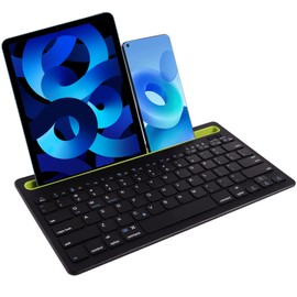Multi-Device Bluetooth Keyboard for Tablet Phone Computer,Portable Wireless Rechargeable Keyboard with Intergrant Stand Slot Connect Up to 2 Devices Compatible Mac Android iOS Windows(Black)