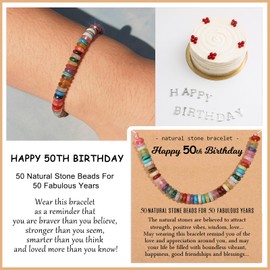 Miss Pink 50th Birthday Gifts for Women, 50 Year Old Birthday Natural Healing Stone Bracelet Happy 50 Birthday Gifts Ideas for Mom Friends Turning 50 Years Old Birthday Decorations Gifts for Her