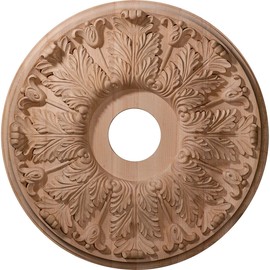 Ekena Millwork 16"OD x 3 7/8"ID x 1 1/8"P Carved Florentine Ceiling Medallion, Red Oak (Fits Canopies up to 5 3/8")