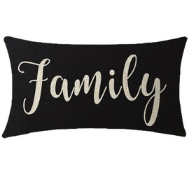NIDITW Nice Gift Blessed Family Words Waist Lumbar Black Cotton Linen Throw Pillow case Cushion Cover for Sofa Home Decorative Rectangle 12x20 Inches