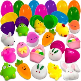 stargo 24 Pack Colorful Prefilled Easter Eggs with Squishy Toys, Bright Plastic Easter Eggs Filled, Basket Fillers for Kids, Toddlers, Stress-Relief Squishies for Egg Hunts, Party Favors, Goodie Bags