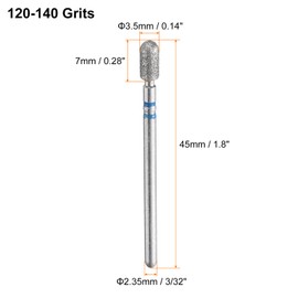 sourcing map 6pcs 120-140 Grits Diamond Grinding Bit 3.5mm Cylindrical Ball Head 2.35mm Shank 3.5mm Length Stone Sanding Drill Bits Rotary Tool for Ceramic Glass Nails Grinding Polishing, Blue
