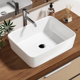 Enbol Bathroom Vessel Sink Rectangular 19x15 Inch Bathroom Sink Above Counter White Ceramic Vessel Vanity Sink Art Basin ECV1915