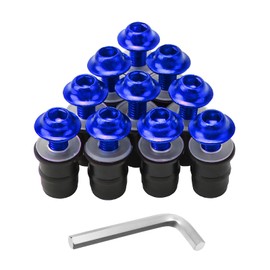 BWBWND 10PCS Motorcycle Windshield Bolt Screw Kit, M5 Windscreen Body Mounting Bolts Nuts Washers with Wrench, Aluminum Alloy Motorbike Windscreen Fairing Fasteners Accessories (Blue)